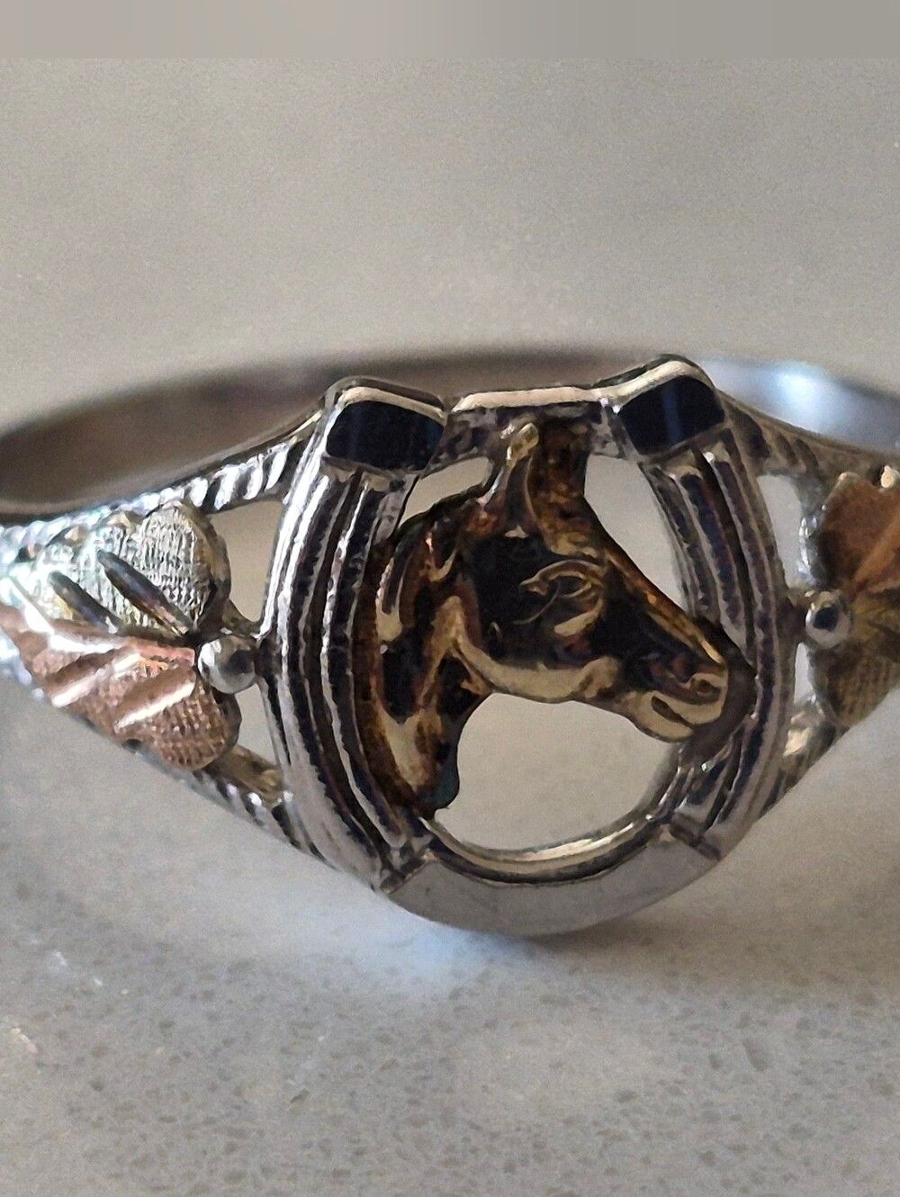 Sterling Silver & 10K Gold Horse Ring
